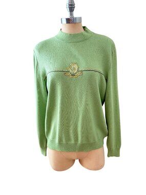Vintage St. John Sport Essentials Green Santana Knit Sweater With Logo Embroider